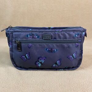 Lug Parasail Butterfly Grey Print Cosmetic Travel Toiletries Bag Zip Makeup EUC